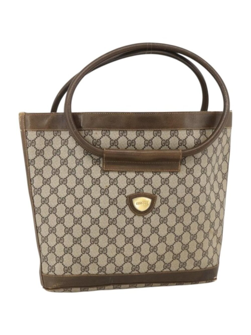 GUCCI GG Supreme Shoulder Bag PVC Beige Gold